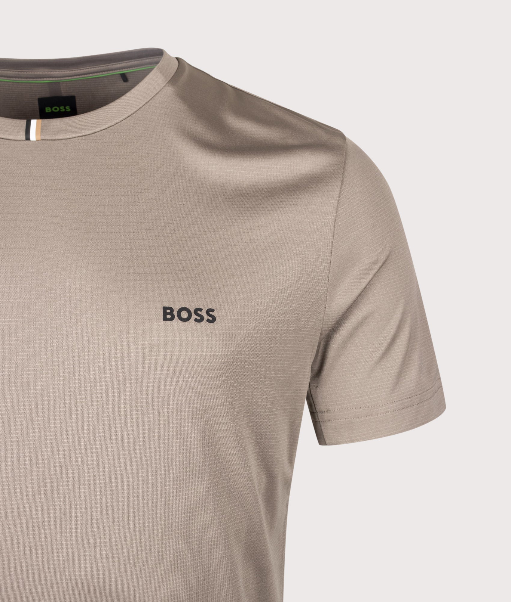BOSS Slim Fit TS TOC Game T-Shirt in Light/Pastel Green at EQVVS Menswear. Detail shot.