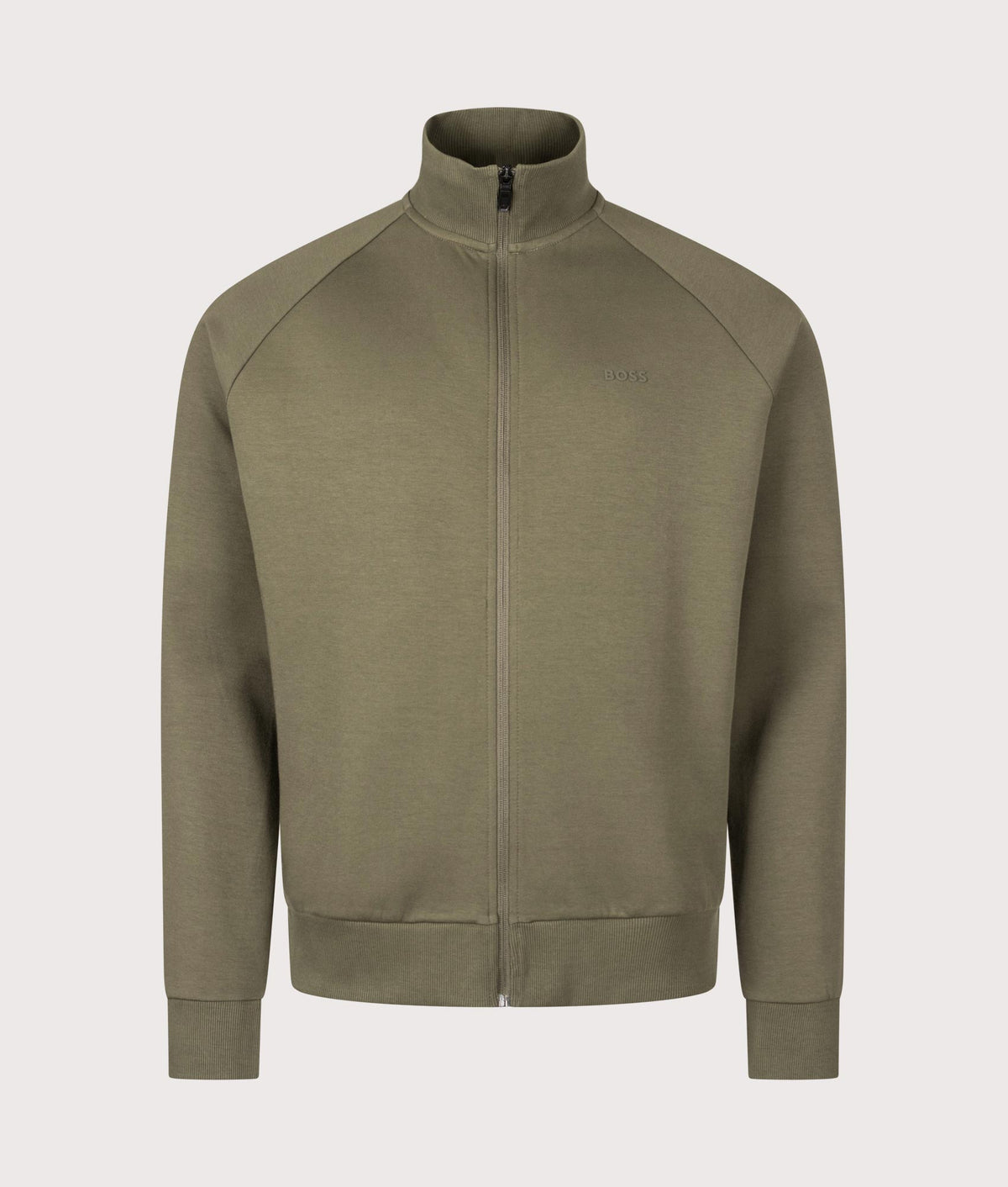 BOSS Regular Fit Skaz Track Top in Open Green at EQVVS Menswear. Front shot.