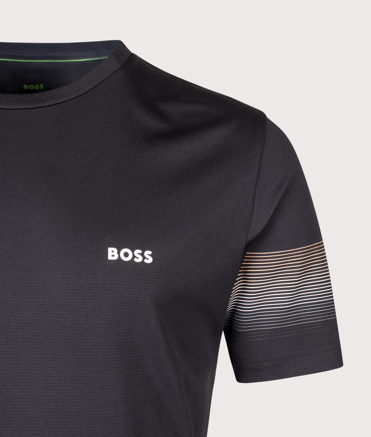 BOSS Slim Fit TOC Court 2 T-shirt in Black at EQVVS Menswear. Detail shot.
