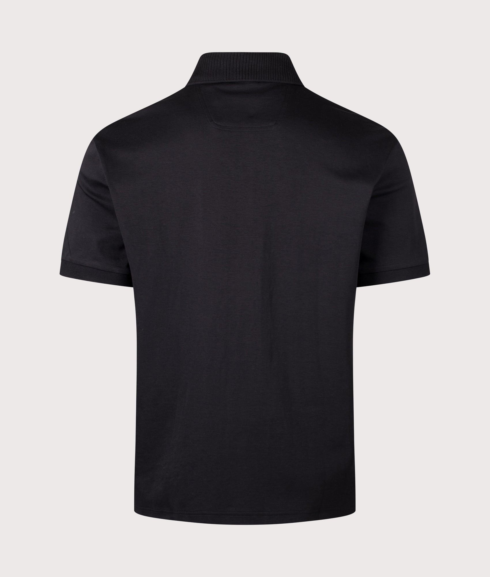 BOSS Regular Fit PL Cord Paddy Polo Shirt in Black at EQVVS Menswear. Back shot.