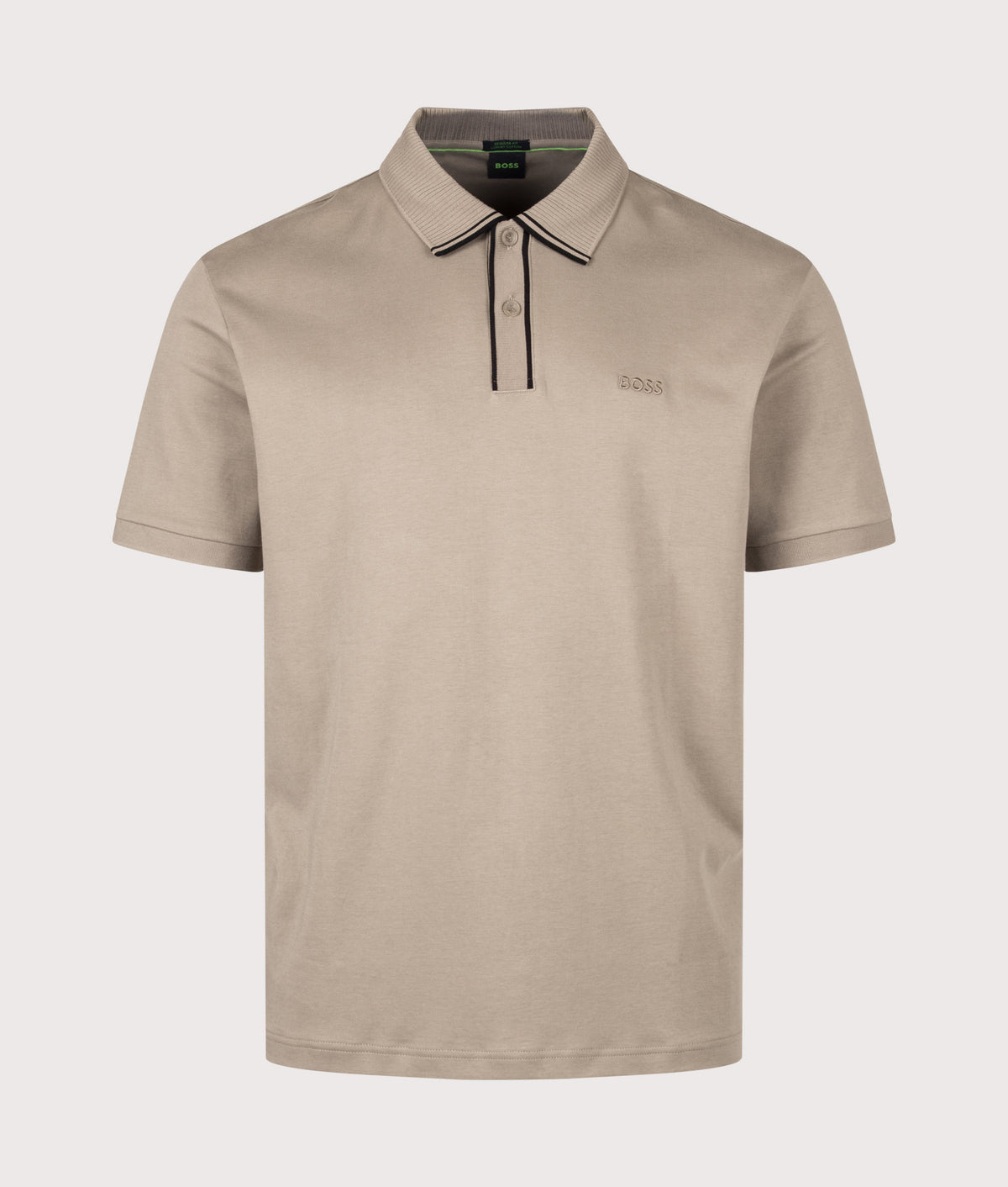 BOSS Regular Fit PL Cord Paddy Polo Shirt in Light/Pastel Green at EQVVS Menswear. Front shot.