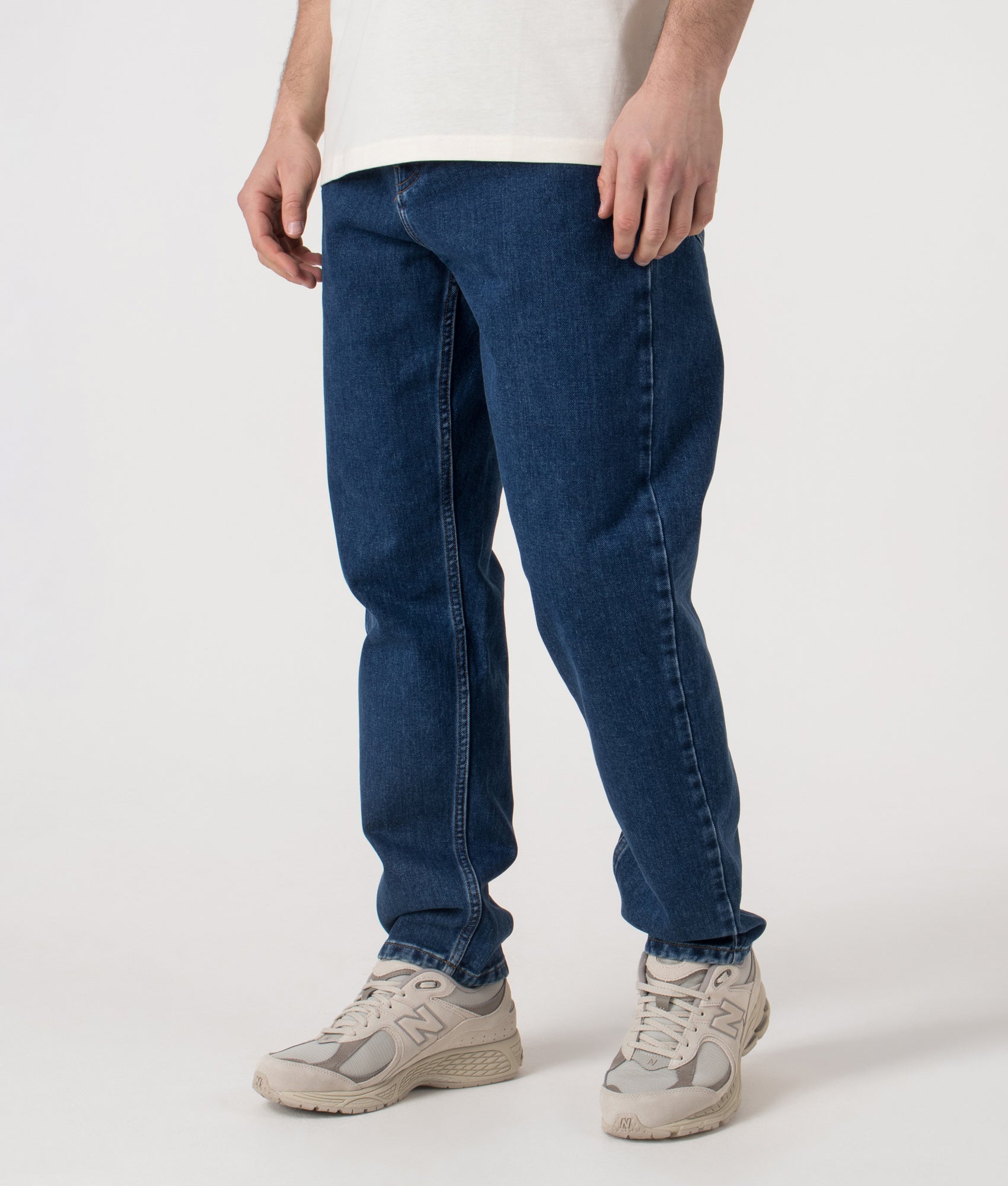 Relaxed Fit Newel Jeans. Shot by EQVVS. Front angled shot.