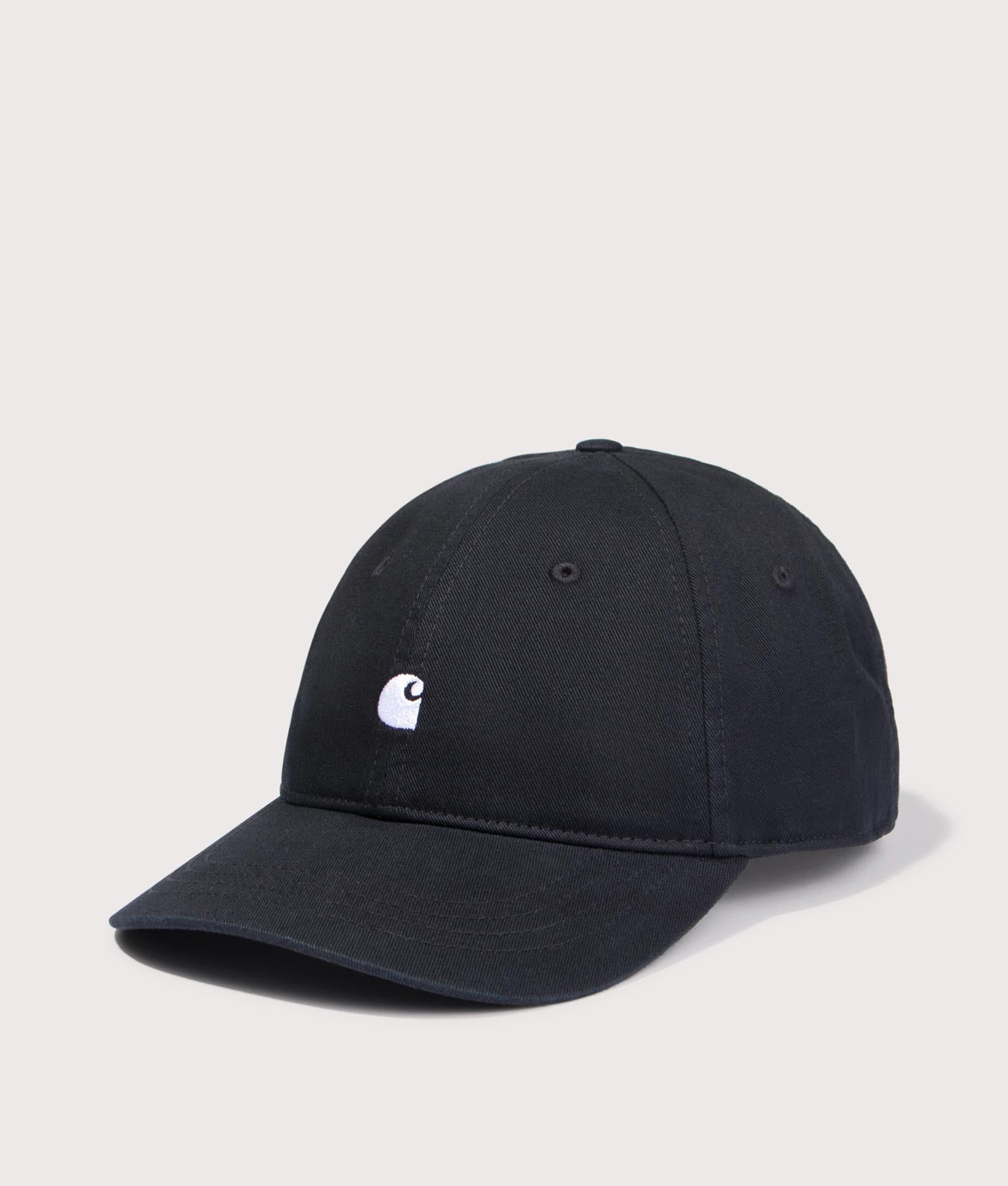 Madison Logo Cap in Leather/Black | Carhartt WIP | EQVVS | Front angle shot 
