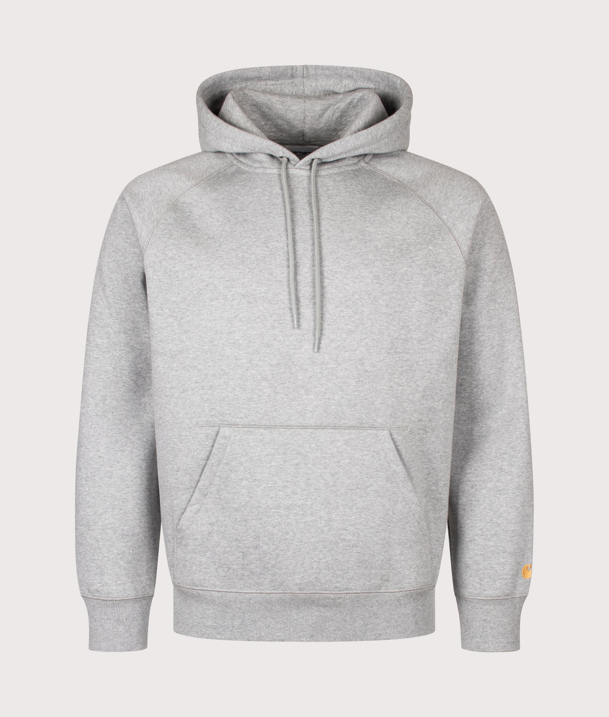 Carhartt WIP Regular Fit Chase Hoodie in Grey Heather and Gold at EQVVS Menswear. Front shot.