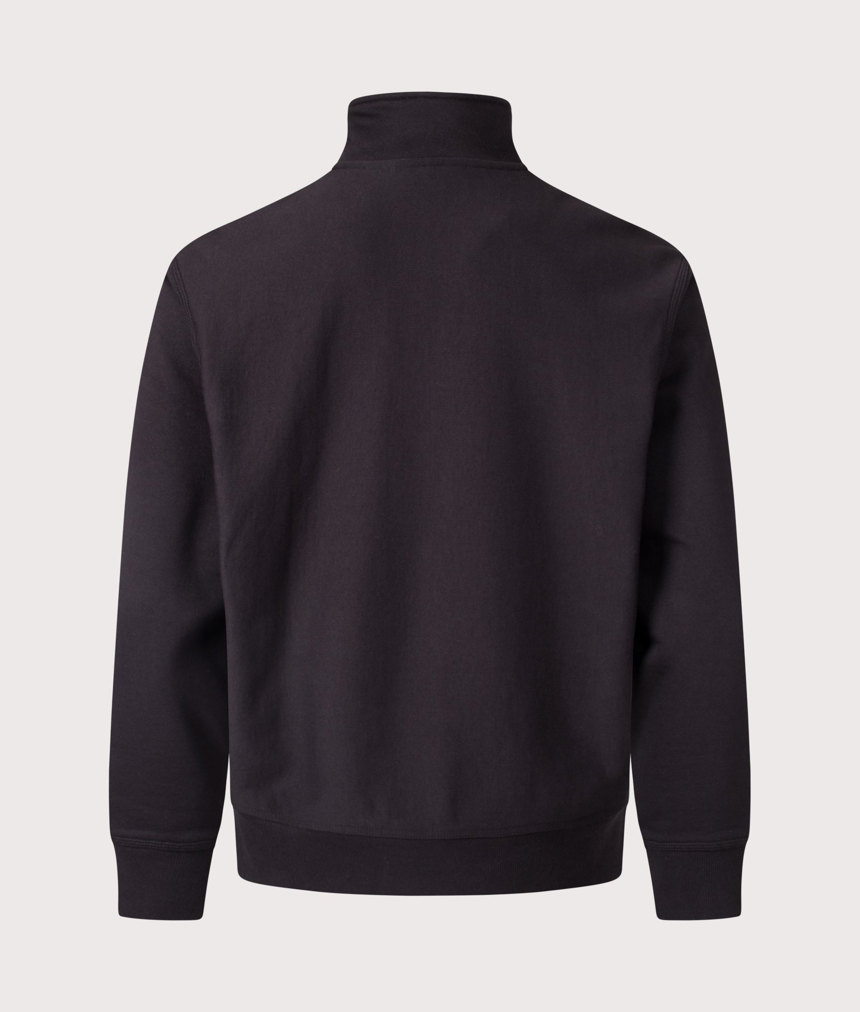 Relaxed Fit Quarter Zip American Script Sweatshirt. Shot by EQQVS. Back shot.