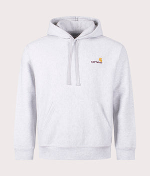 Carhartt WIP Relaxed Fit American Script Hoodie in Ash Heather, 100% Cotton Front Shot at EQVVS