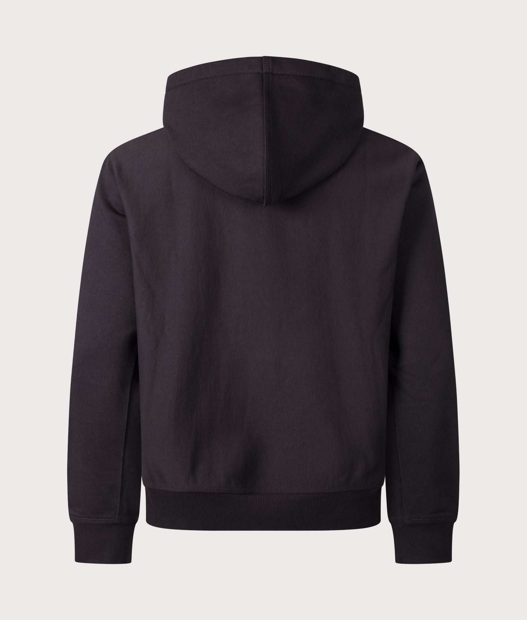 Carhartt WIP Loose Fit American Script Hoodie in Black at EQVVS Menswear. Back shot.