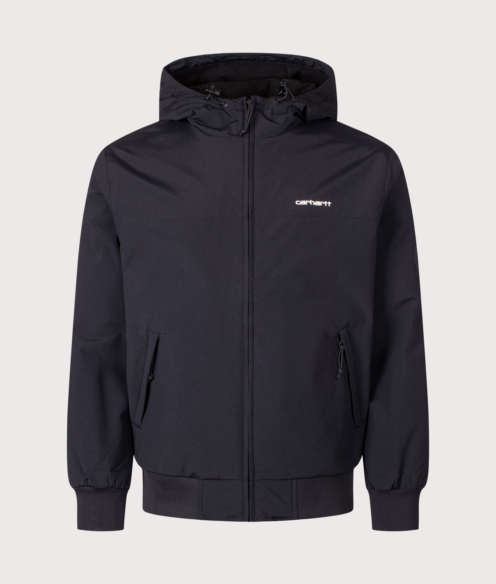 Carhartt WIP Regular Fit Hooded Sail Jacket in Black and White at EQVVS Menswear. Front shot.