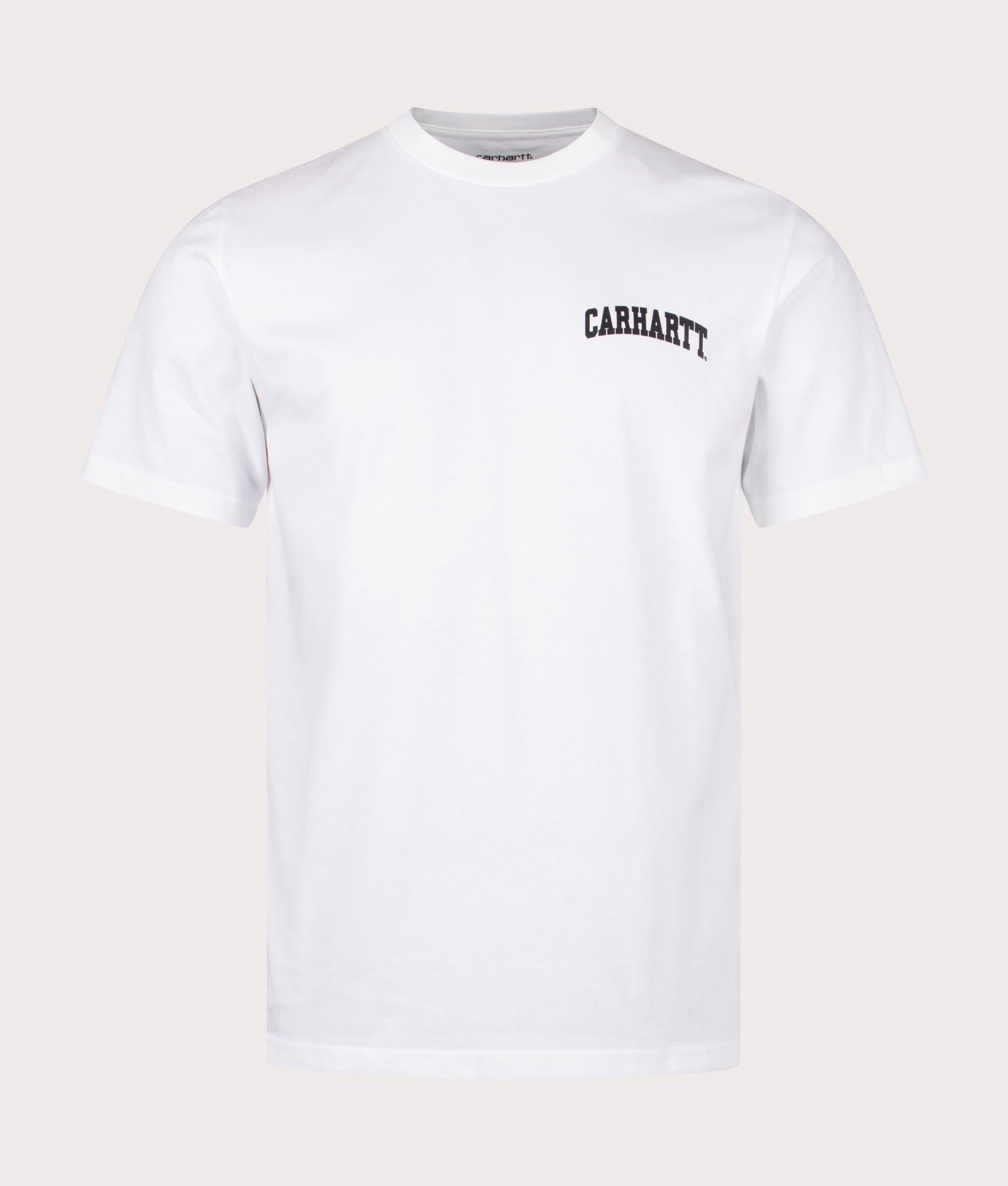 Carhartt WIP University Script T-Shirt in White at EQVVS Menswear. Front shot.