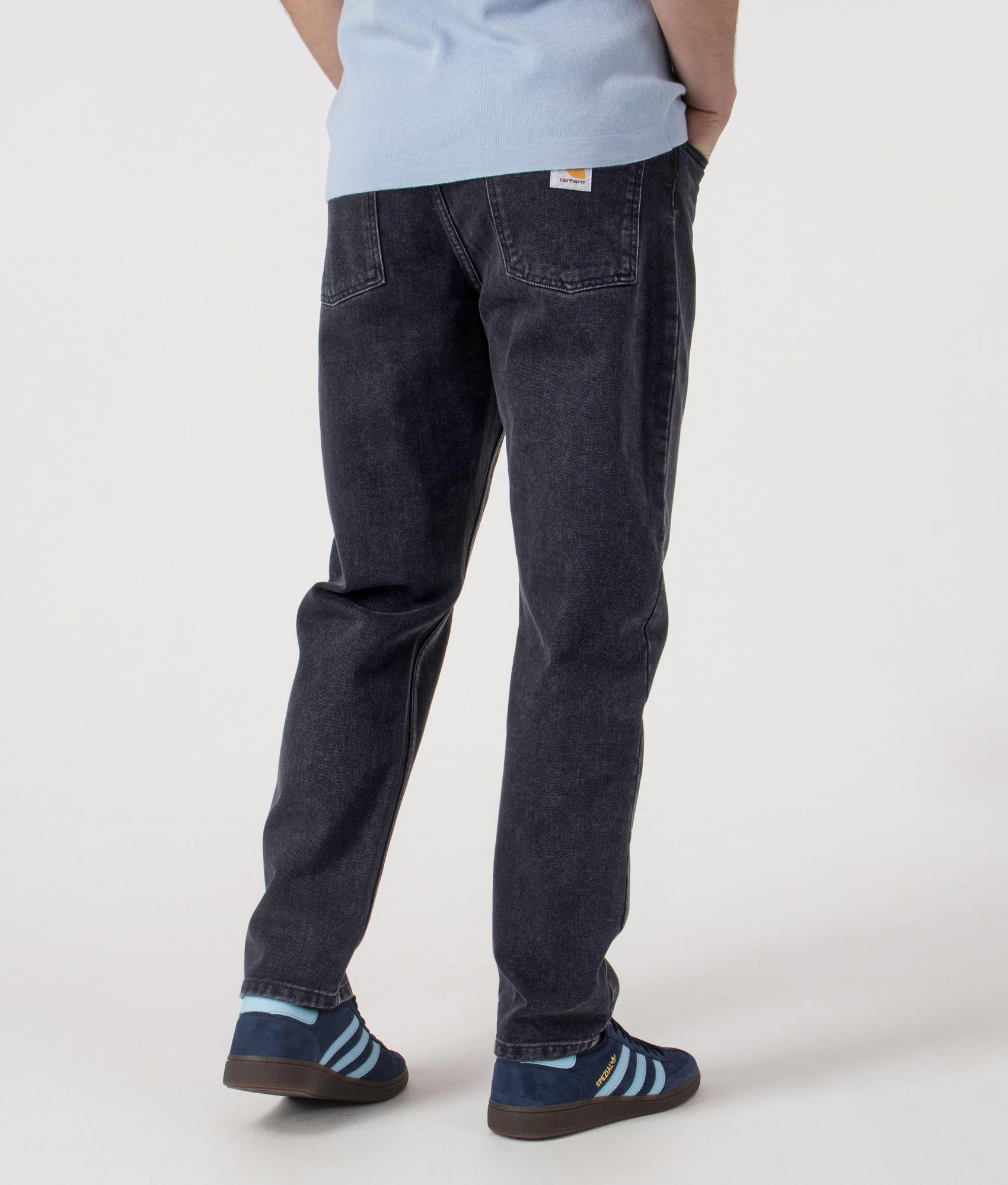 Carhartt WIP Relaxed Fit Newel Jeans in  washed Black at EQVVS Menswear. Back shot.