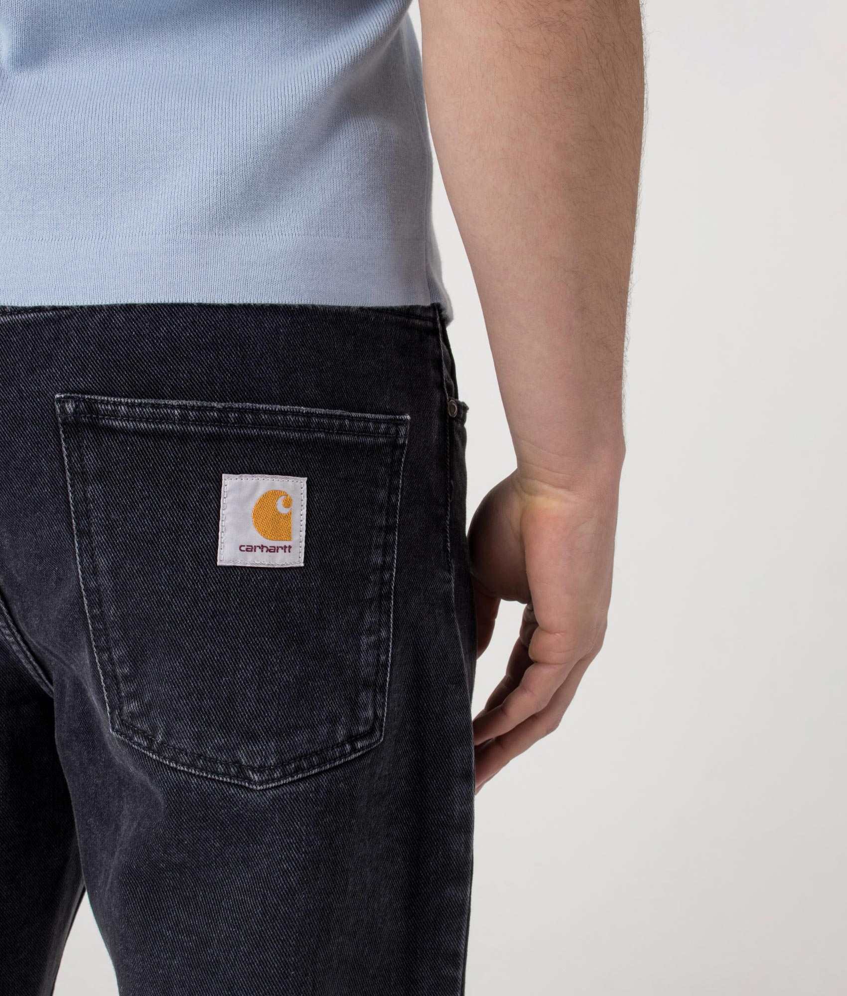 Carhartt WIP Relaxed Fit Newel Jeans in  washed Black at EQVVS Menswear. Back shot.