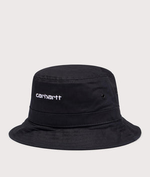Script Bucket Hat in Black/White. 100% Cotton | Carhartt WIP | EQVVS | Front angle shot 
