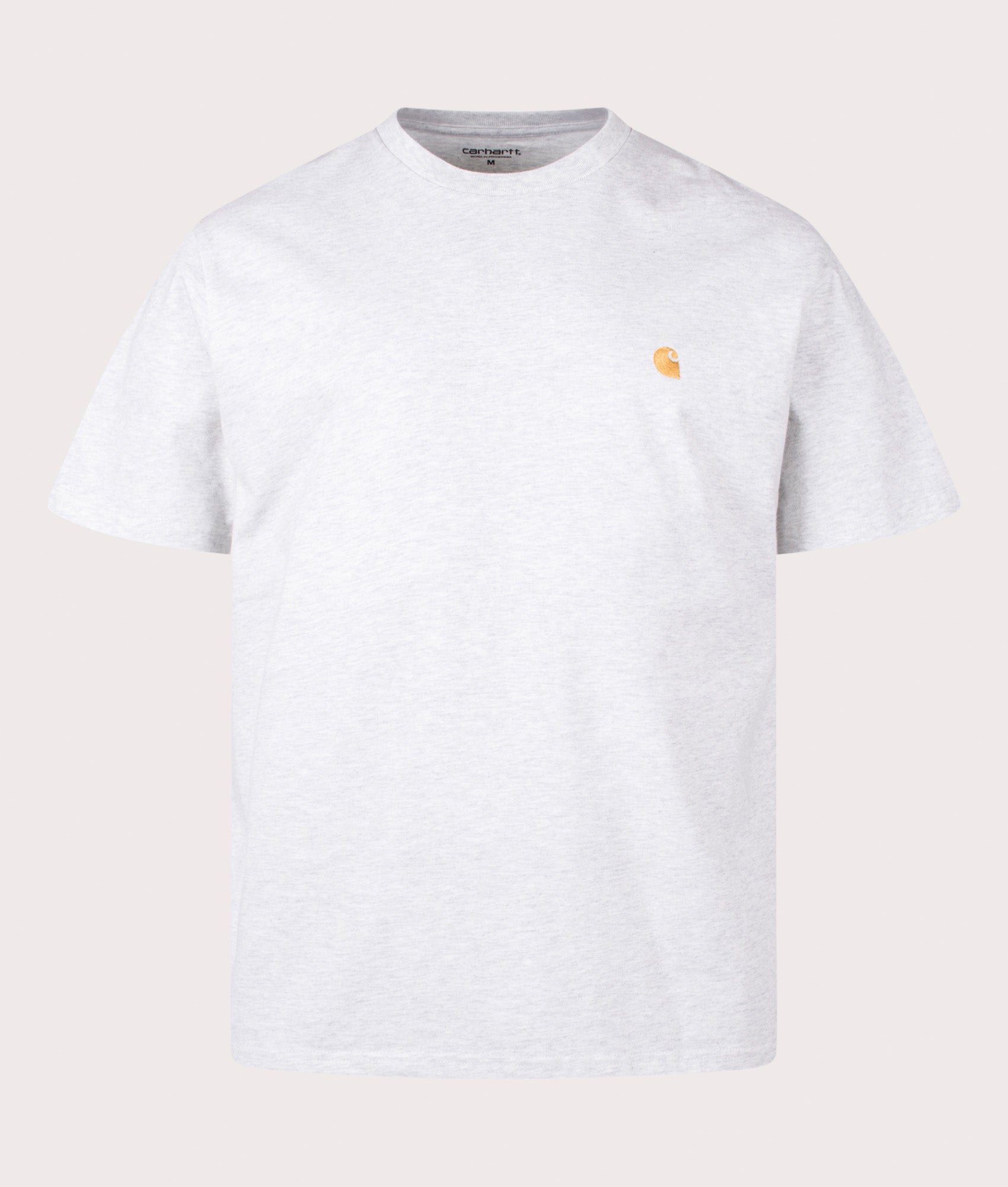 Carhartt WIP Loose Fit Chase T-Shirt in Ash Heather and Gold at EQVVS Menswear. Front shot.