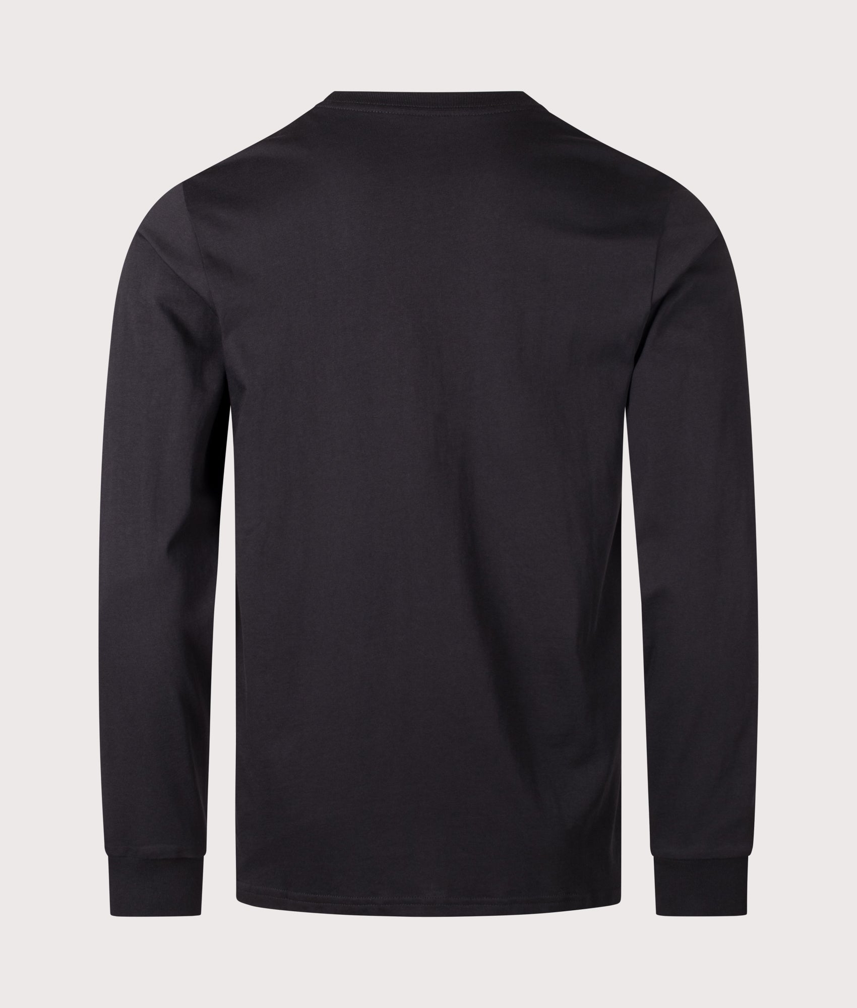 Carhartt WIP Regular Fit Long Sleeve Pocket T-Shirt in Black at EQVVS Menswear. Back shot.