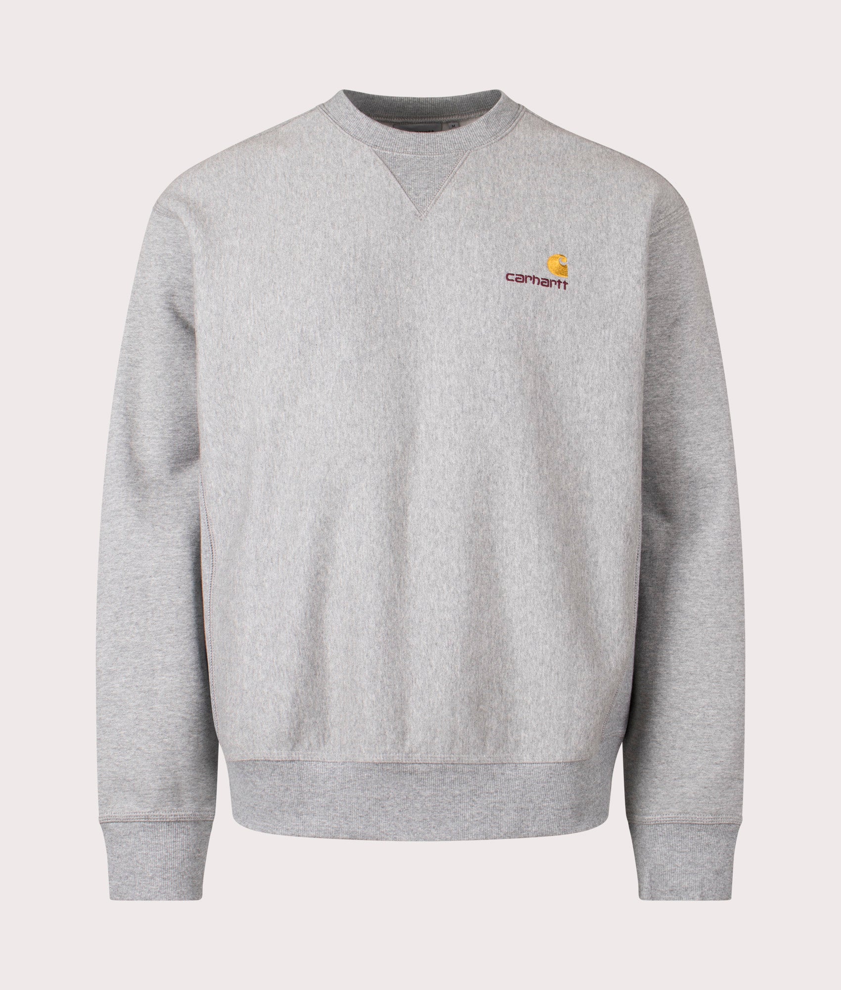 Relaxed Fit American Script Sweatshirt by Carhartt WIP in Grey Heather. Shot by EQVVS. Front shot.
