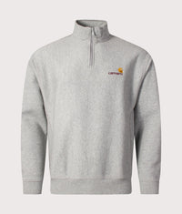 Relaxed Fit Quarter Zip American Script Sweatshirt: V6XX Grey Heather 
