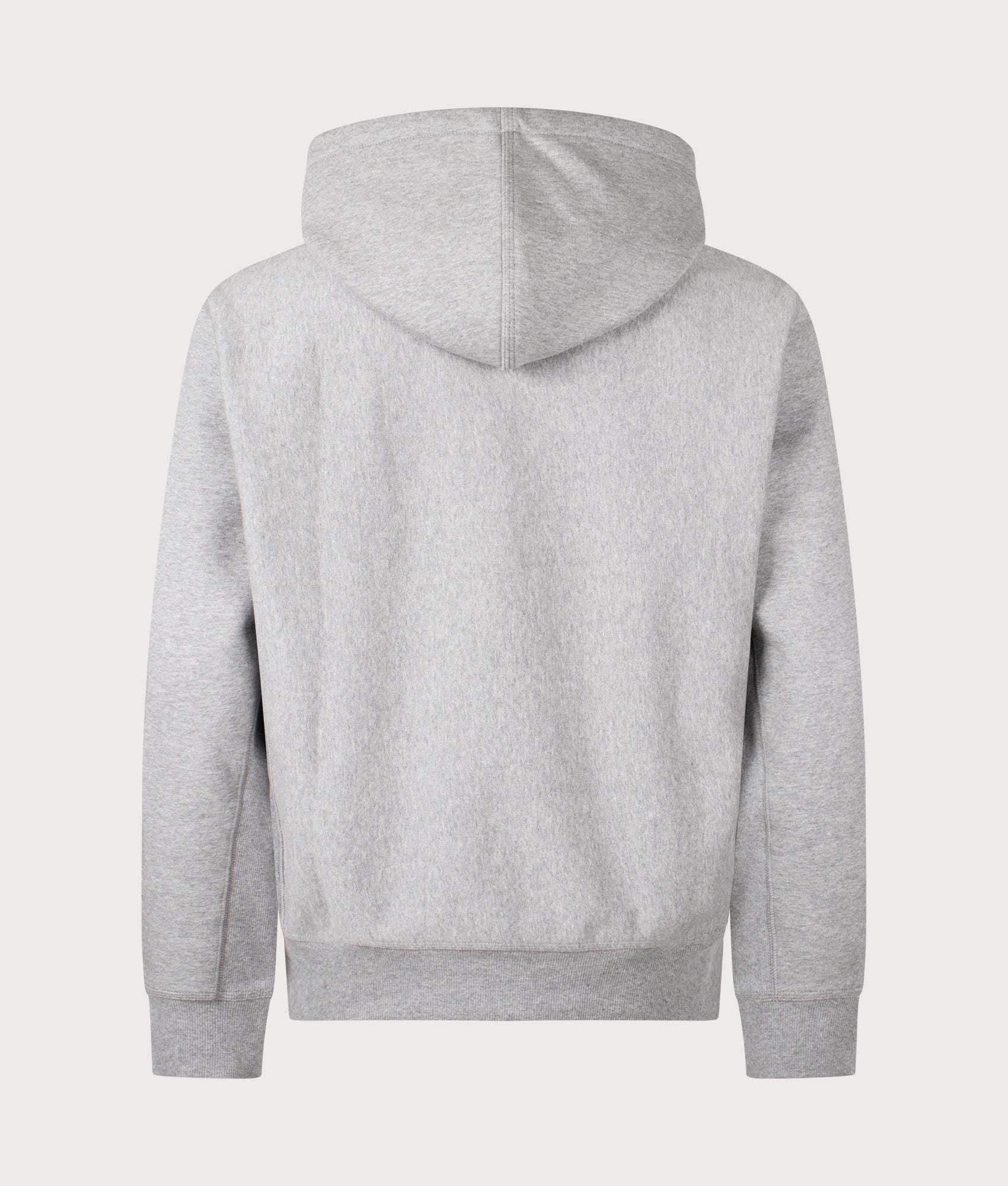 Relaxed Fit American Script Hoodie by Carhartt WIP in Heather Grey. Shot by EQVVS. Back shot.