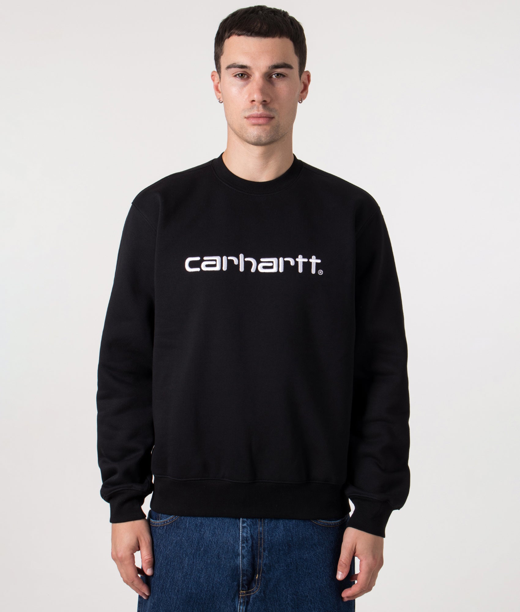 Relaxed Fit Carhartt Sweat by Carhartt WIP in Black/White. Shot by EQVVS. Model Front Shot.
