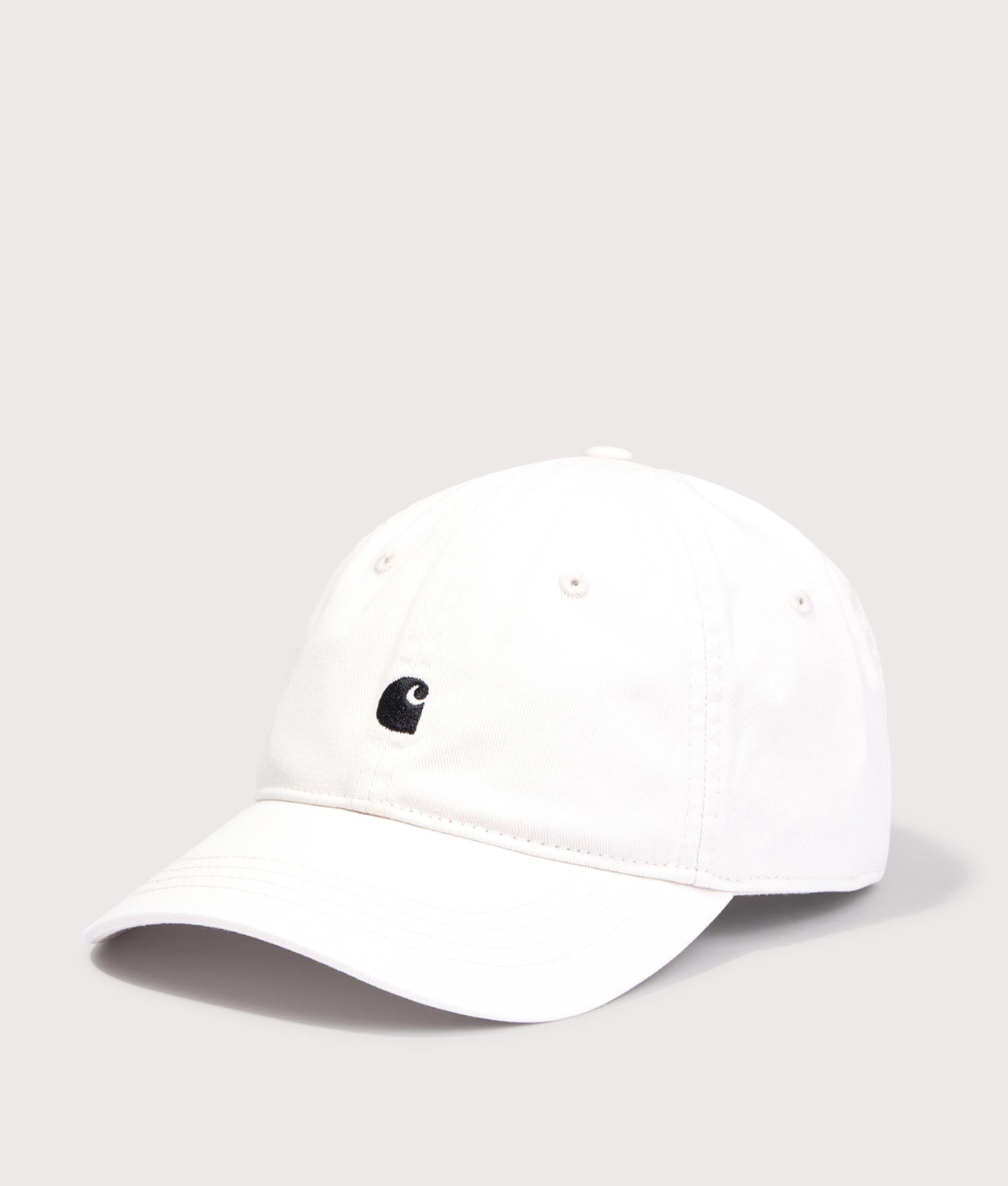 Carhartt WIP Madison Logo Cap in Wax and Black at EQVVS Menswear. Angled front shot. 