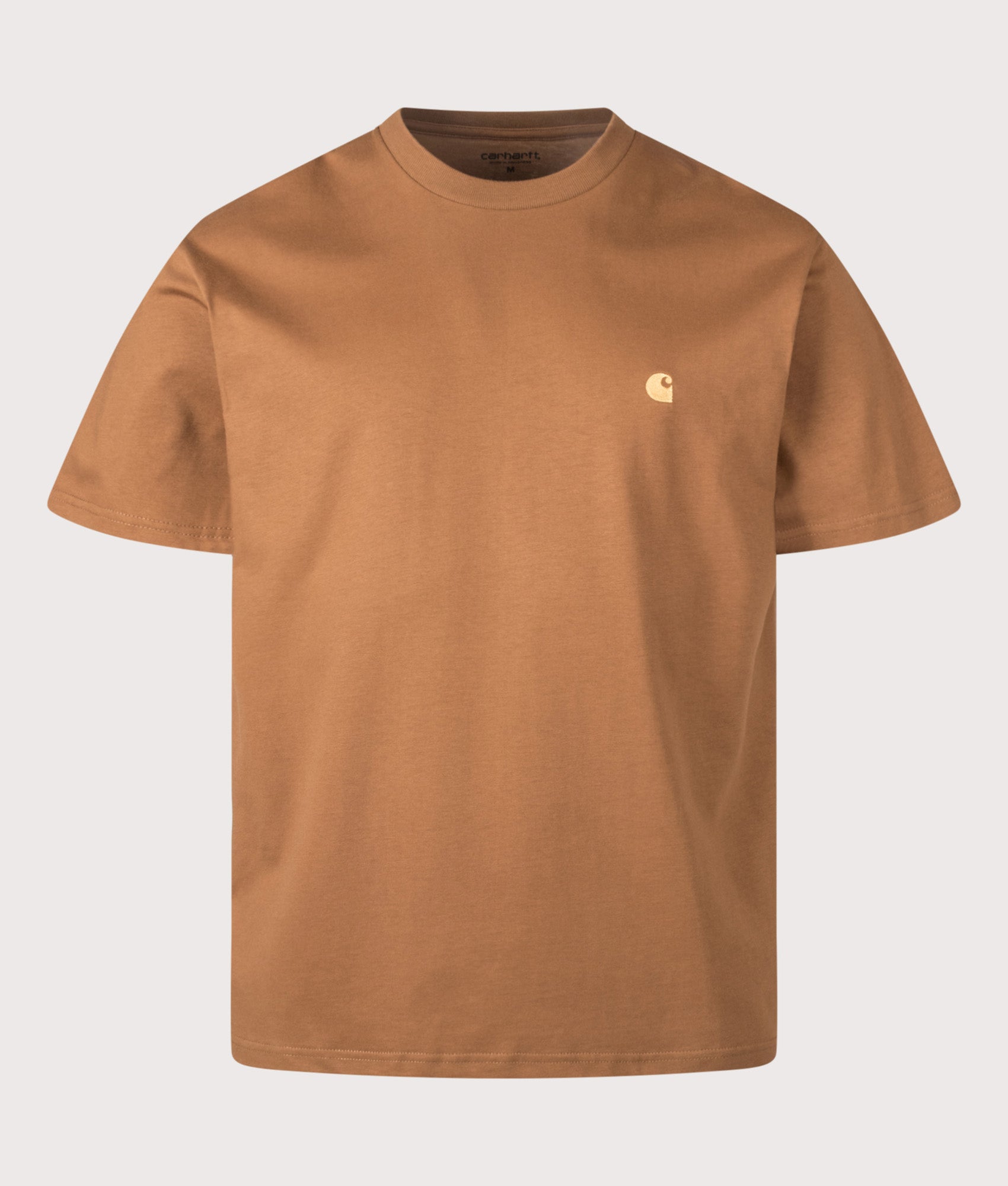 Carhartt WIP Loose Fit Chase T-Shirt in Hamilton brown and Gold at EQVVS Menswear. Front shot.