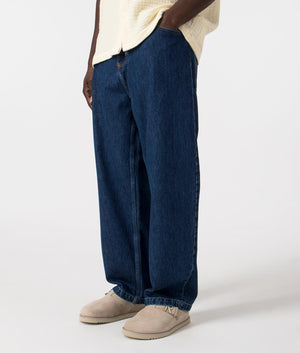 Carahrtt WIP Relaxed Fit Brandon Jeans in Blue Stone Washed , 100% Cotton Angle Model Shot at EQVVS