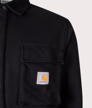 Carhartt WIP Relaxed Fit Wade Sweat Overshirt in Black Stone Washed Detail Shot at EQVVS