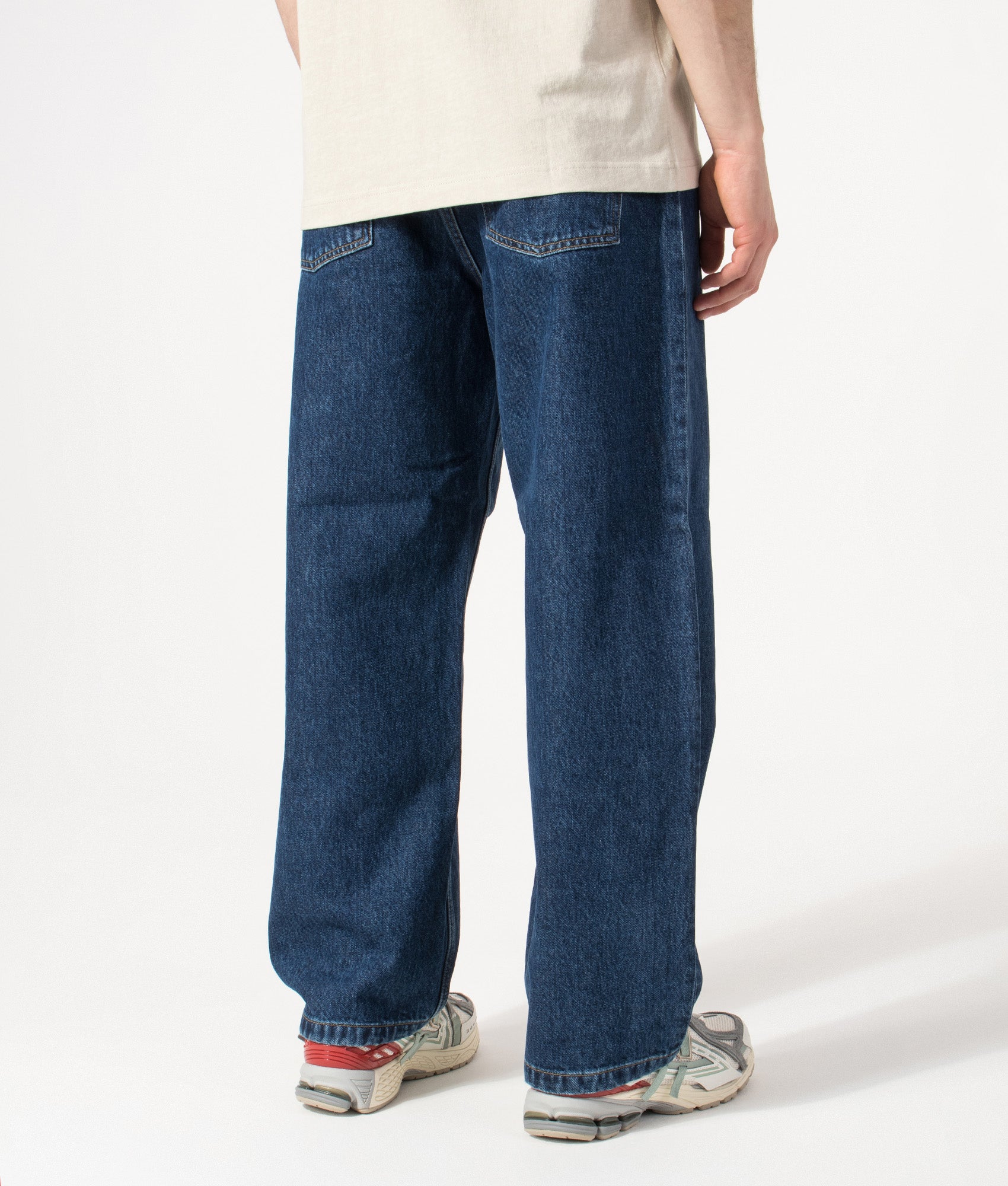 Carhartt WIP Brandon Jeans in Blue Stone Washed at EQVVS Menswear. Model back shot.