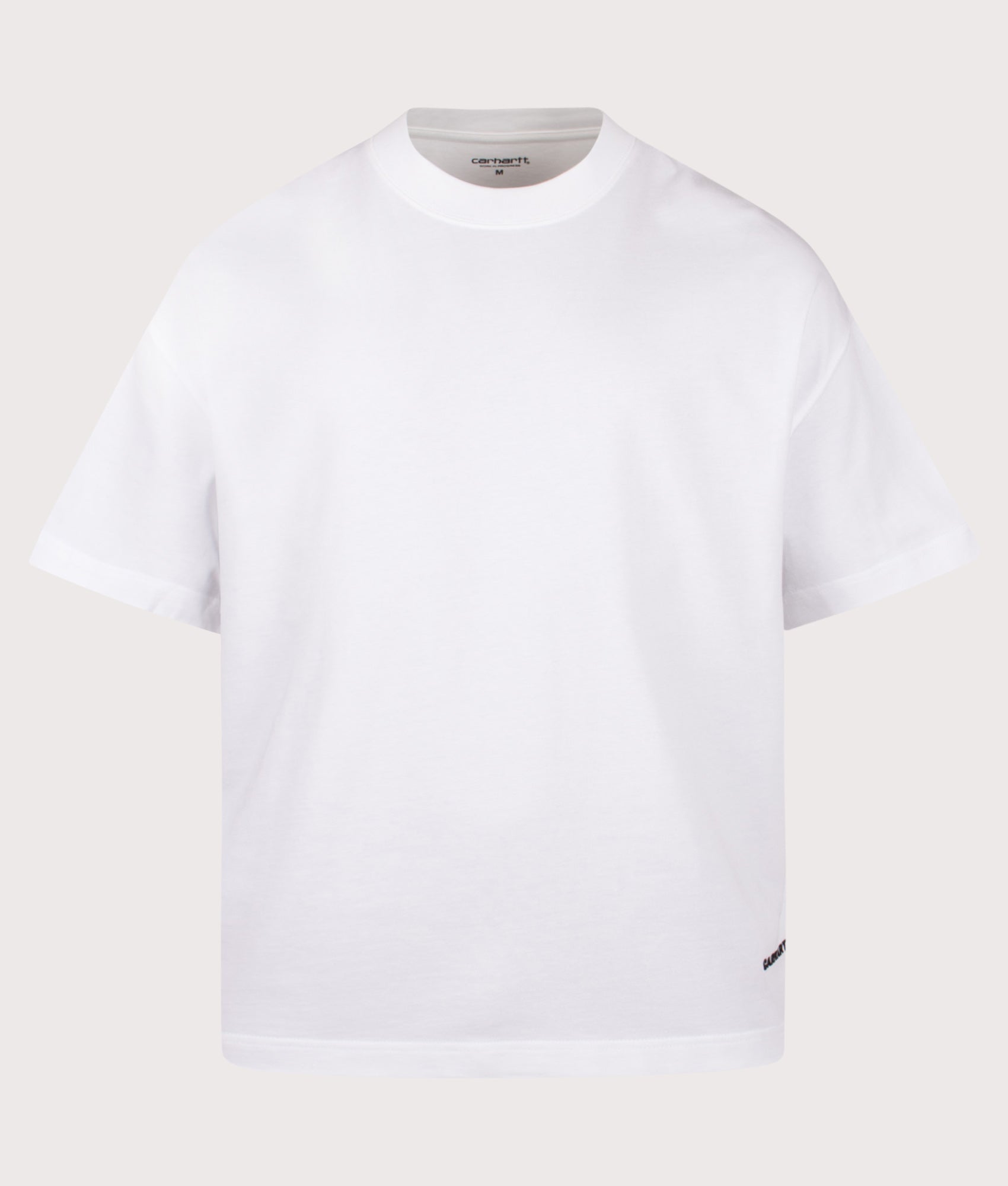 Carhartt WIP Boxy Loose Fit Link Script T-Shirt in White and Black at EQVVS Menswear. Front shot.