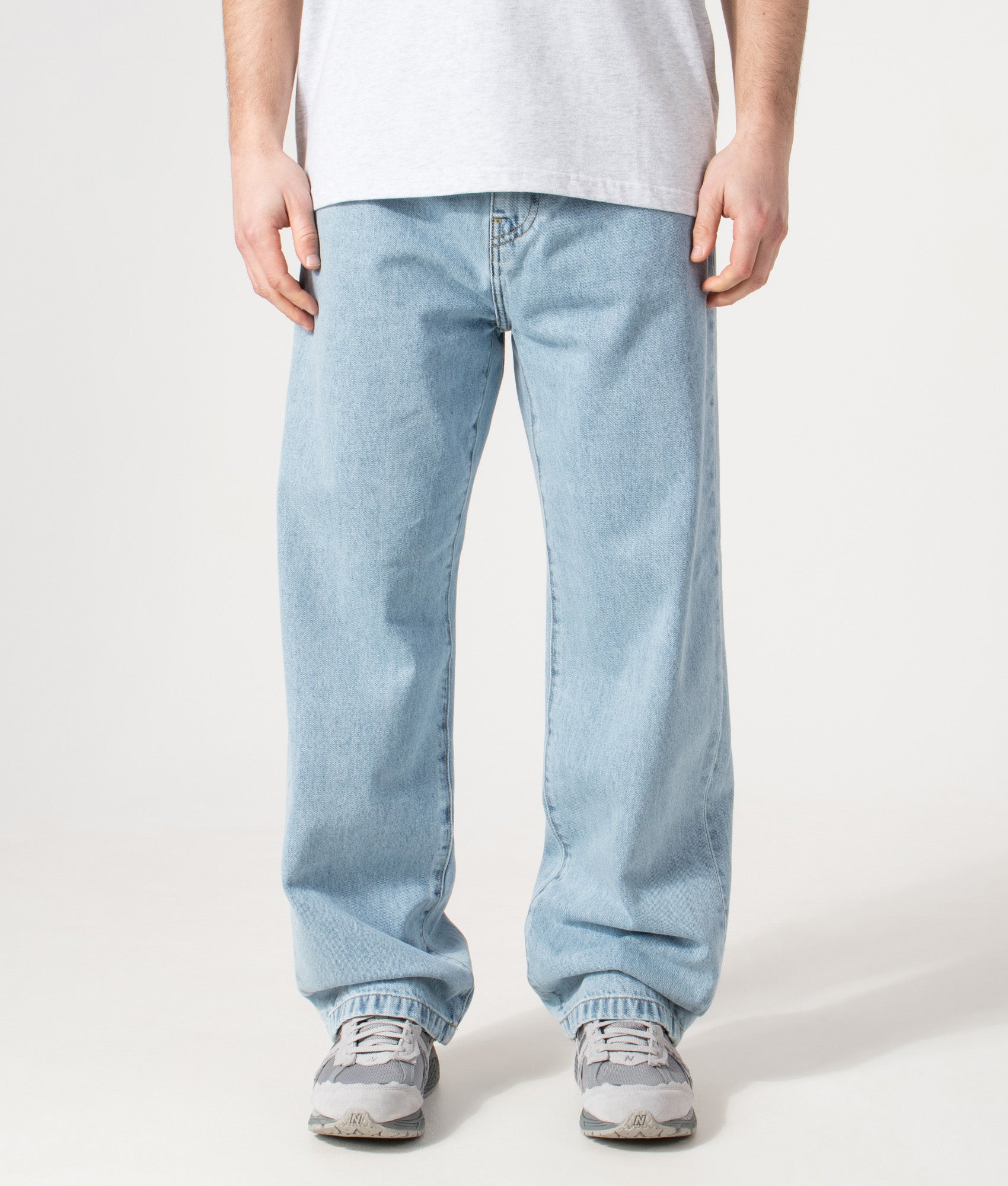 Carhartt WIP Landon Jeans in blue at EQVVS Menswear. Model front shot.