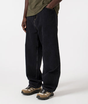 Carhartt WIP Relaxed Fit Brandon Jeans in Black Stone Washed, 100% Cotton Angle Shot at EQVVS