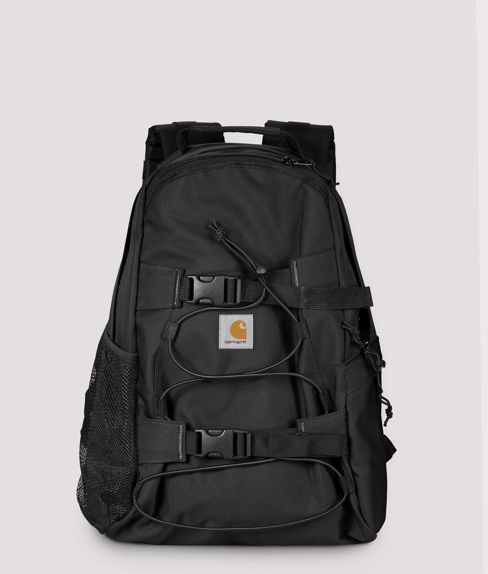 Carhartt WIP Kickflip Backpack in Black at EQVVS Menswear. Front shot.
