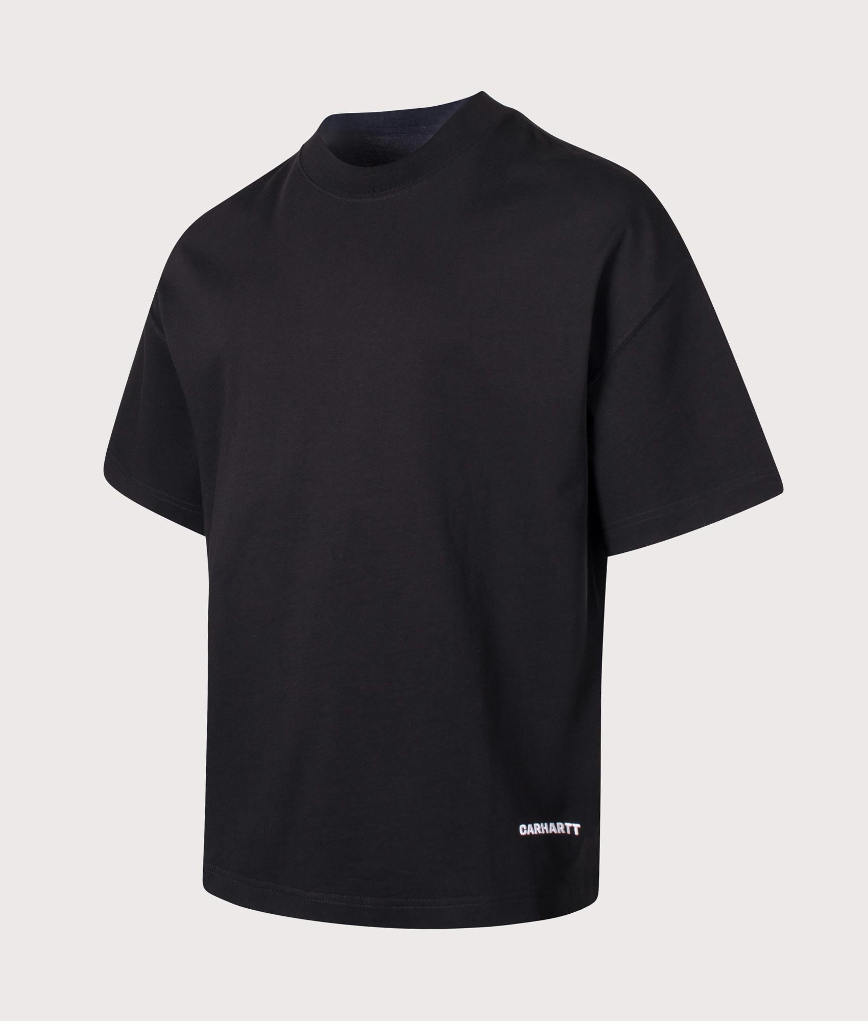 Carhartt WIP Relaxed Fit Link Script T-Shirt in Black and White at EQVVS Menswear. Angled front shot.