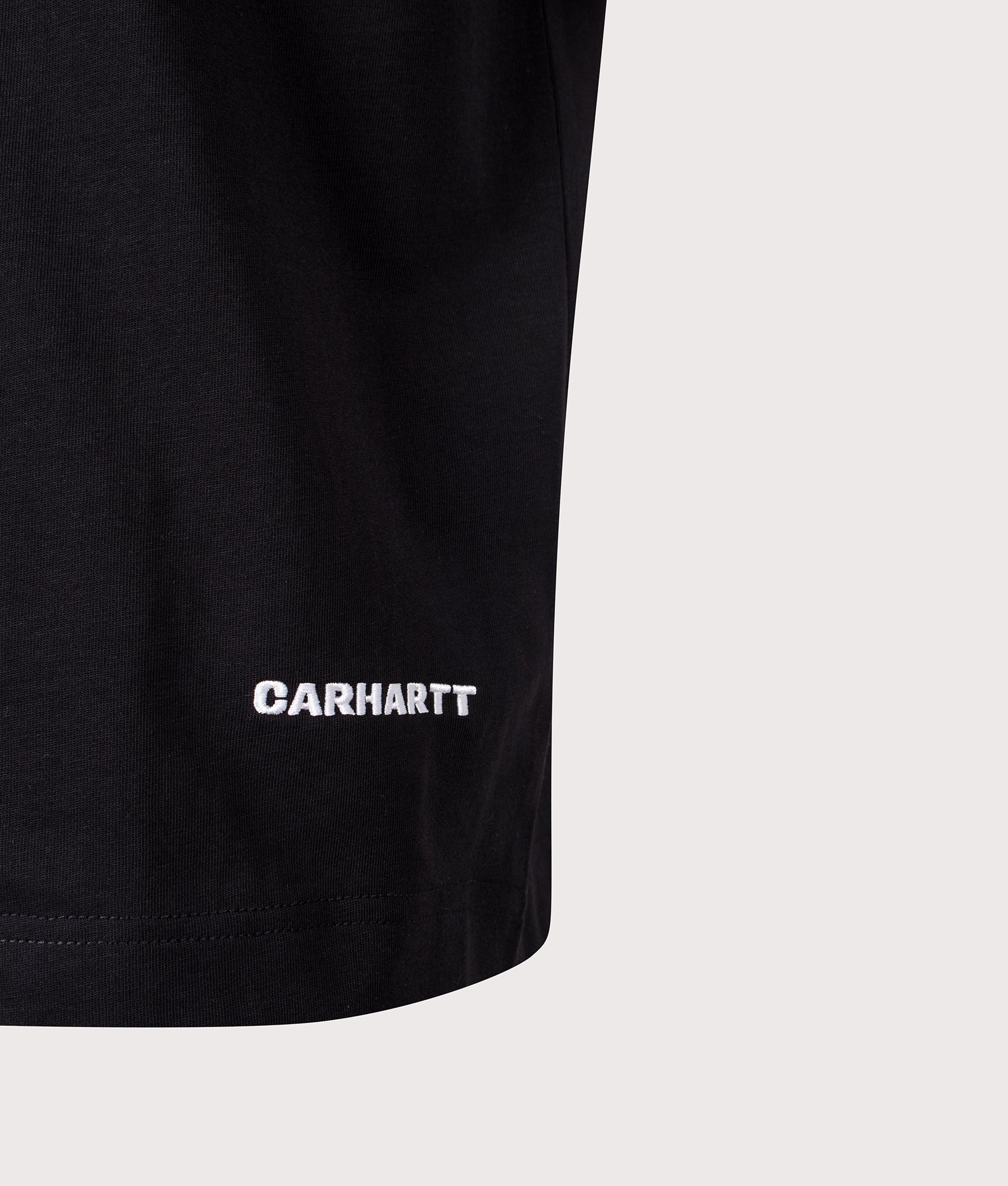 Carhartt WIP Relaxed Fit Link Script T-Shirt in Black and White at EQVVS Menswear. Detail shot.