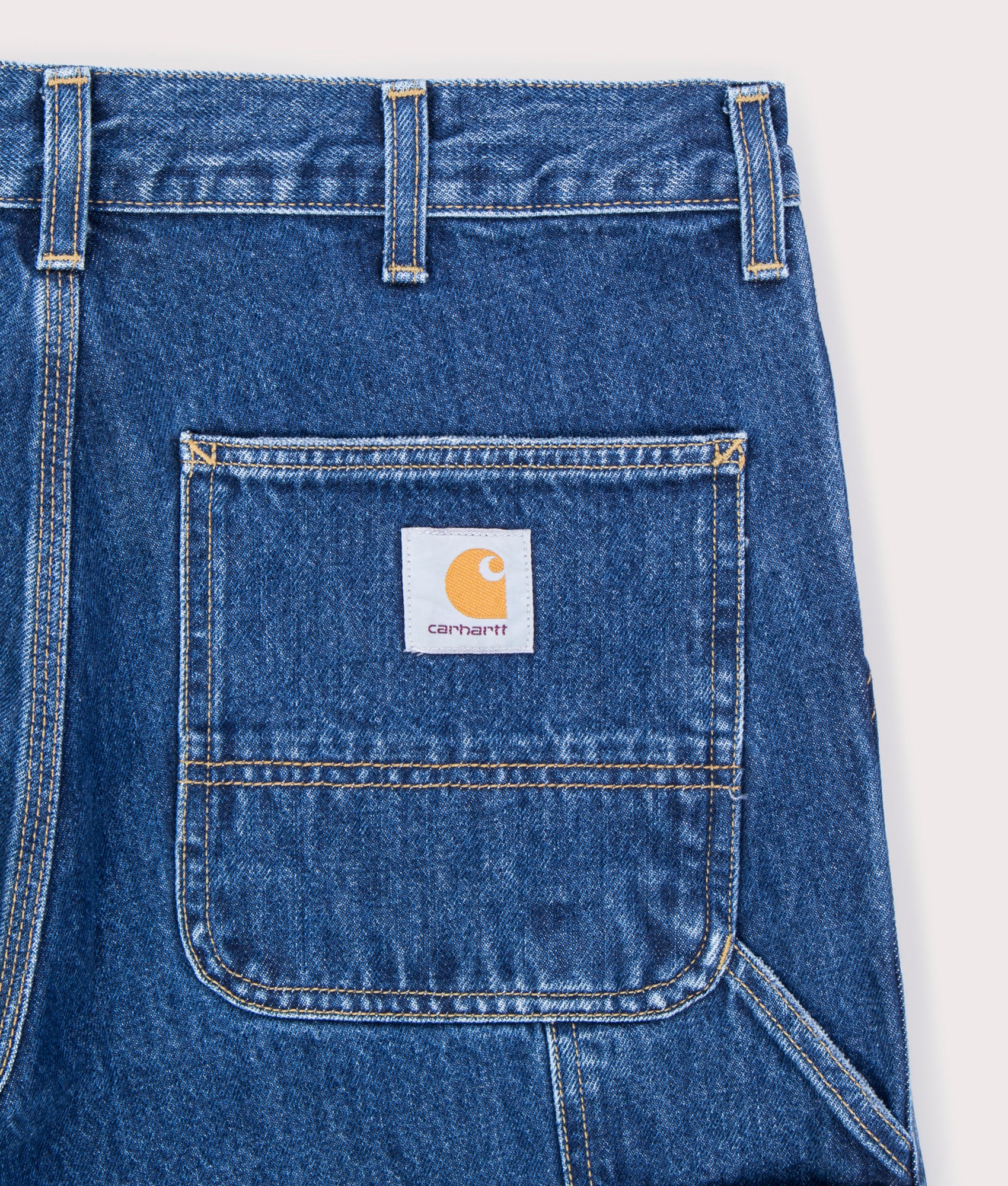 Relaxed-Fit-Single-Knee-Pants-0106 -Blue-Carhartt-WIP-EQVVS-Front-Image Flat Lay Logo Shot