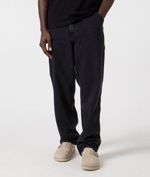Relaxed Fit Single Knee Pants in Black Stonewashed by Carhartt Wip. EQVVS Front Angle Shot.