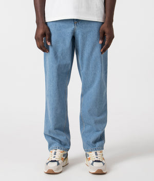 Relaxed Fit Single Knee Pants in Blue by Carhartt WIP. EQVVS Front Angle Shot.