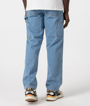 Relaxed Fit Single Knee Pants in Blue by Carhartt WIP. EQVVS Back Angle Shot.