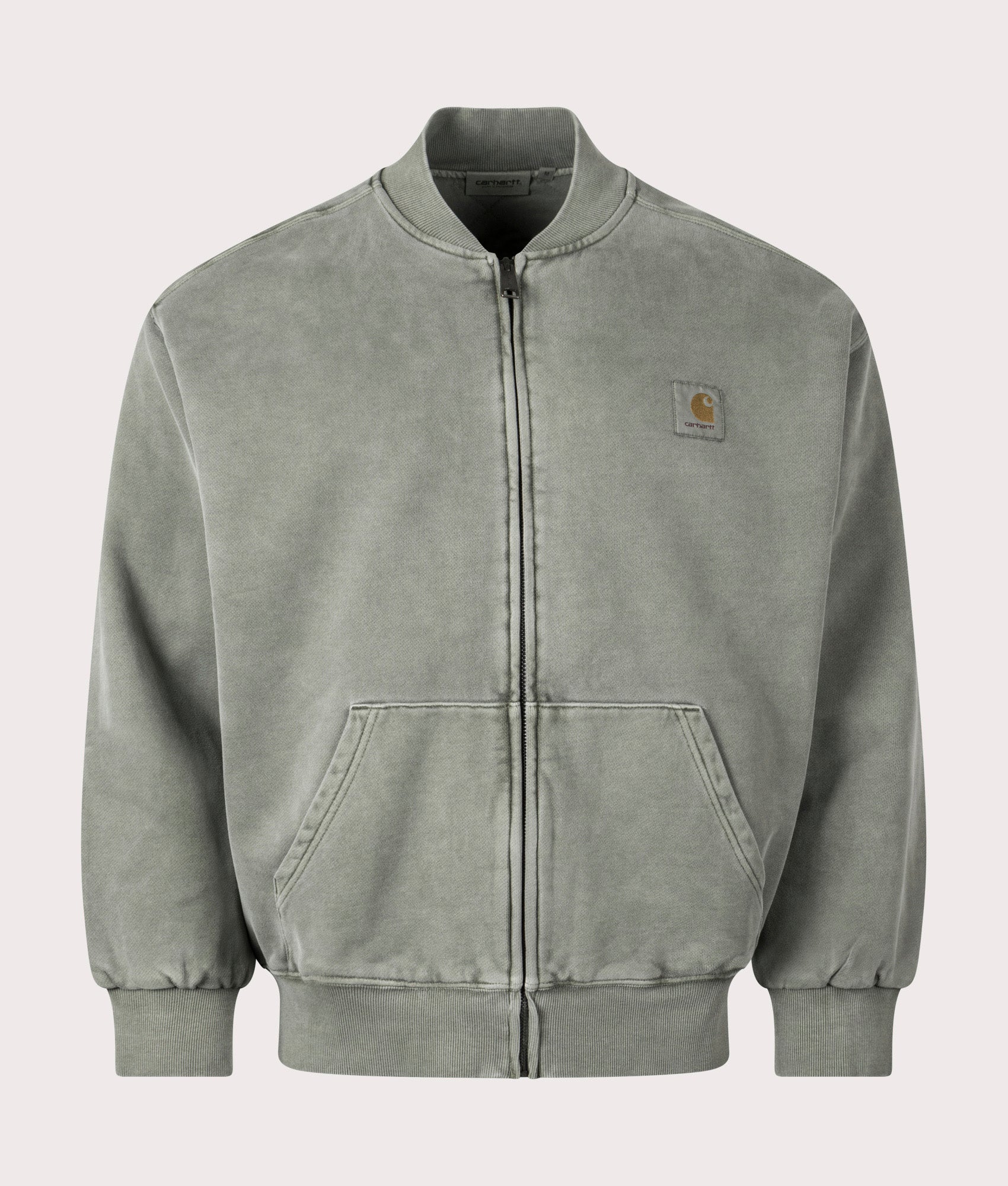 Carhartt WIP Vista Bomber Sweatshirt in Smoke Green, 100% Cotton Front Shot at EQVVS