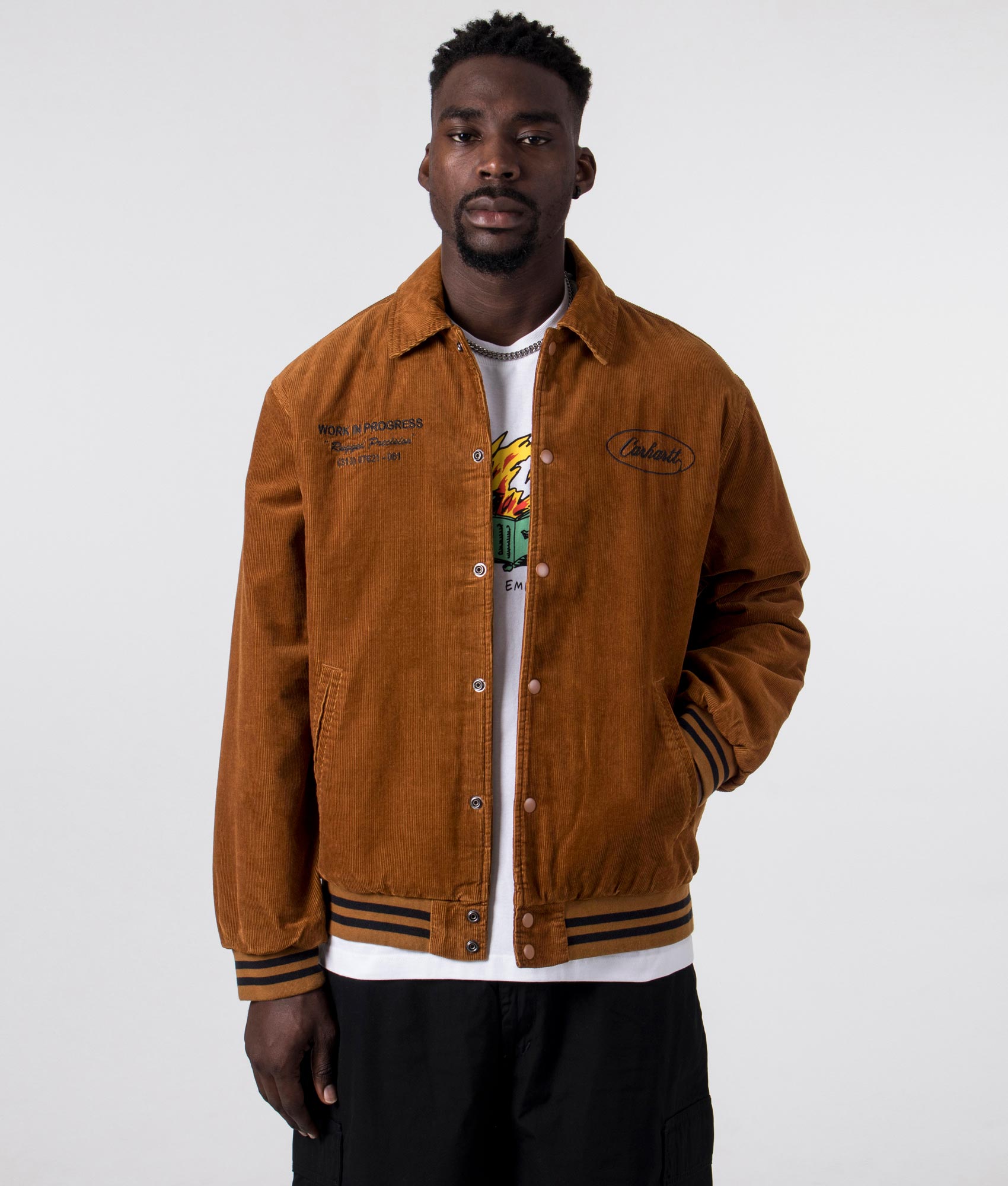 Rugged Letterman Jacket in Deep H Brown/Black | Carhartt WIP | EQVVS