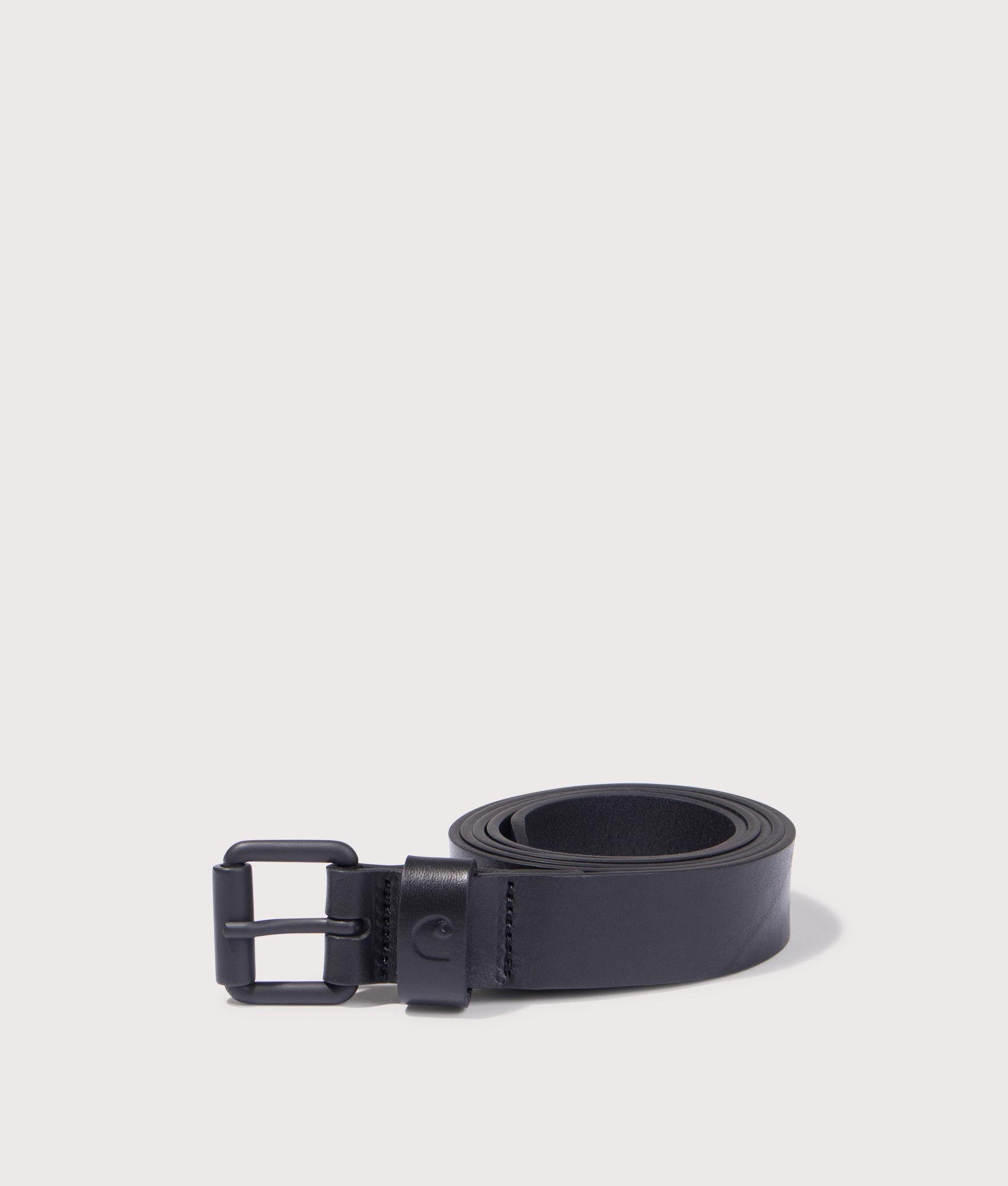 Carhartt WIP Ryan Belt in Black at EQVVS Menswear. Rolled shot.