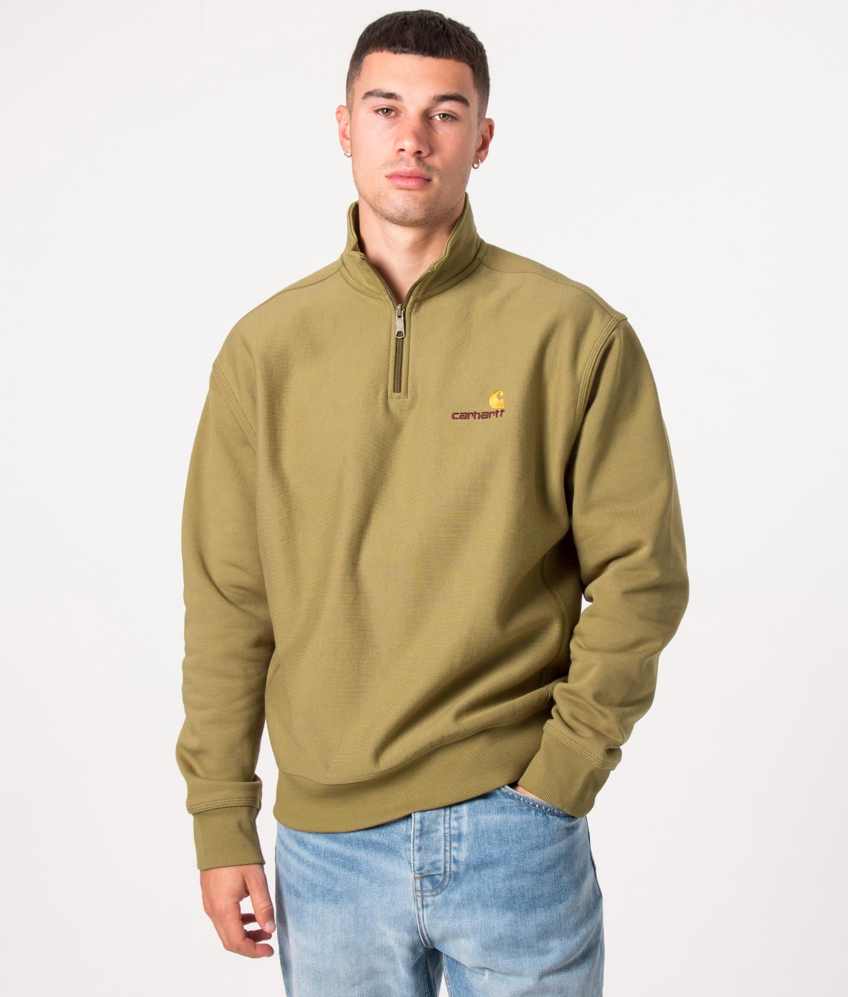 Relaxed-Fit-Quarter-Zip-American-Script-Sweatshirt-Larch-Carhartt-WIP-EQVVS