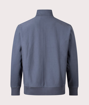 Carhartt WIP Relaxed Fit American Script Zip Through Sweatshirt in Ore Blue, 80% Cotton Back Shot at EQVVS