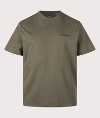 Loose Fit Script Embroidery T-Shirt: 00PXX Cypress/Black 