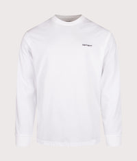 Relaxed Fit Script Embroidery Long Sleeve T-Shirt: 00AXX White/Black 