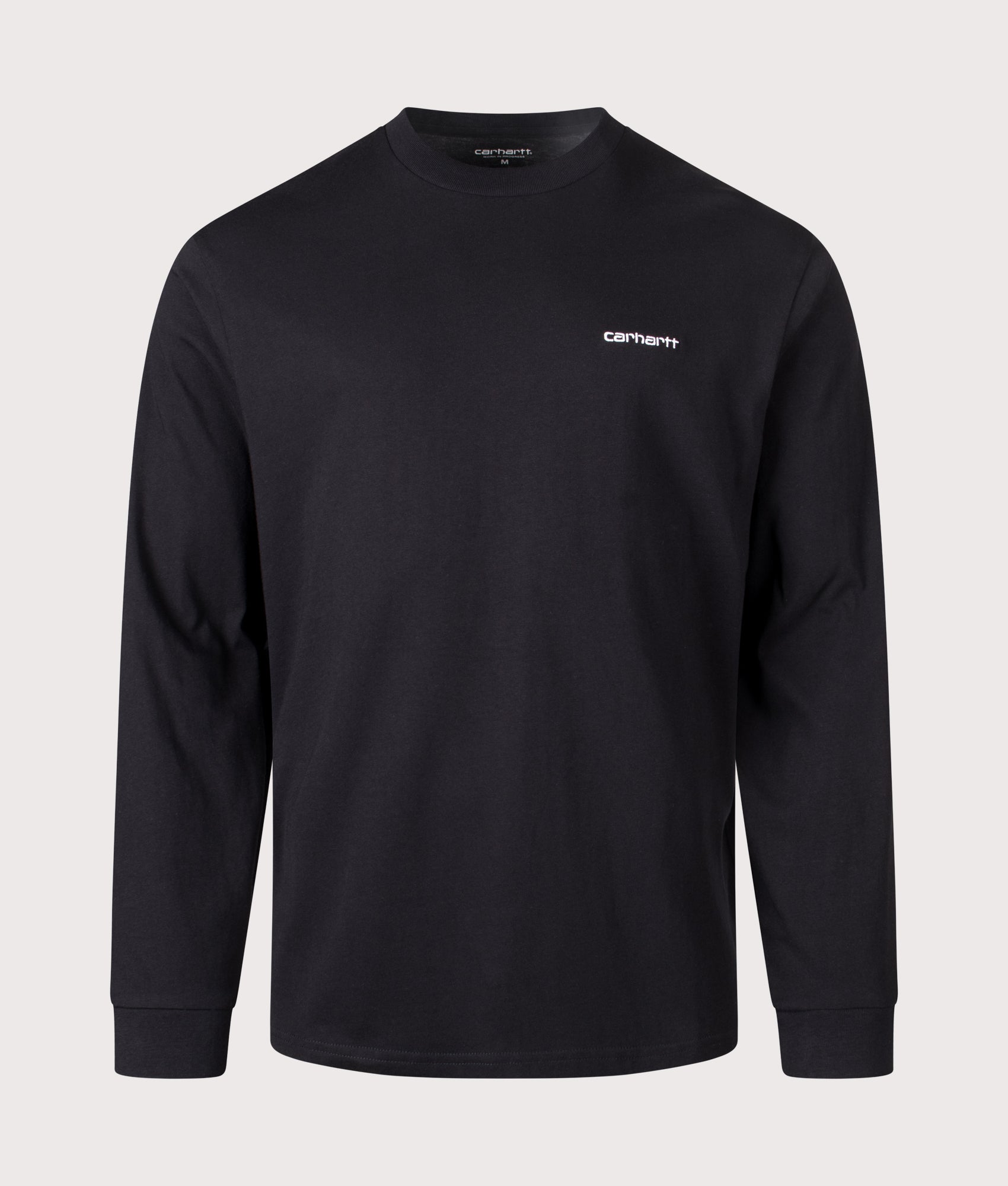 Relaxed Fit Script Embroidery Long Sleeve T-Shirt in Black/White | 100% Cotton | Carhartt WIP | EQVVS | Front shot 