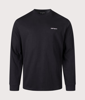 Relaxed Fit Script Embroidery Long Sleeve T-Shirt in Black/White | 100% Cotton | Carhartt WIP | EQVVS | Front shot 