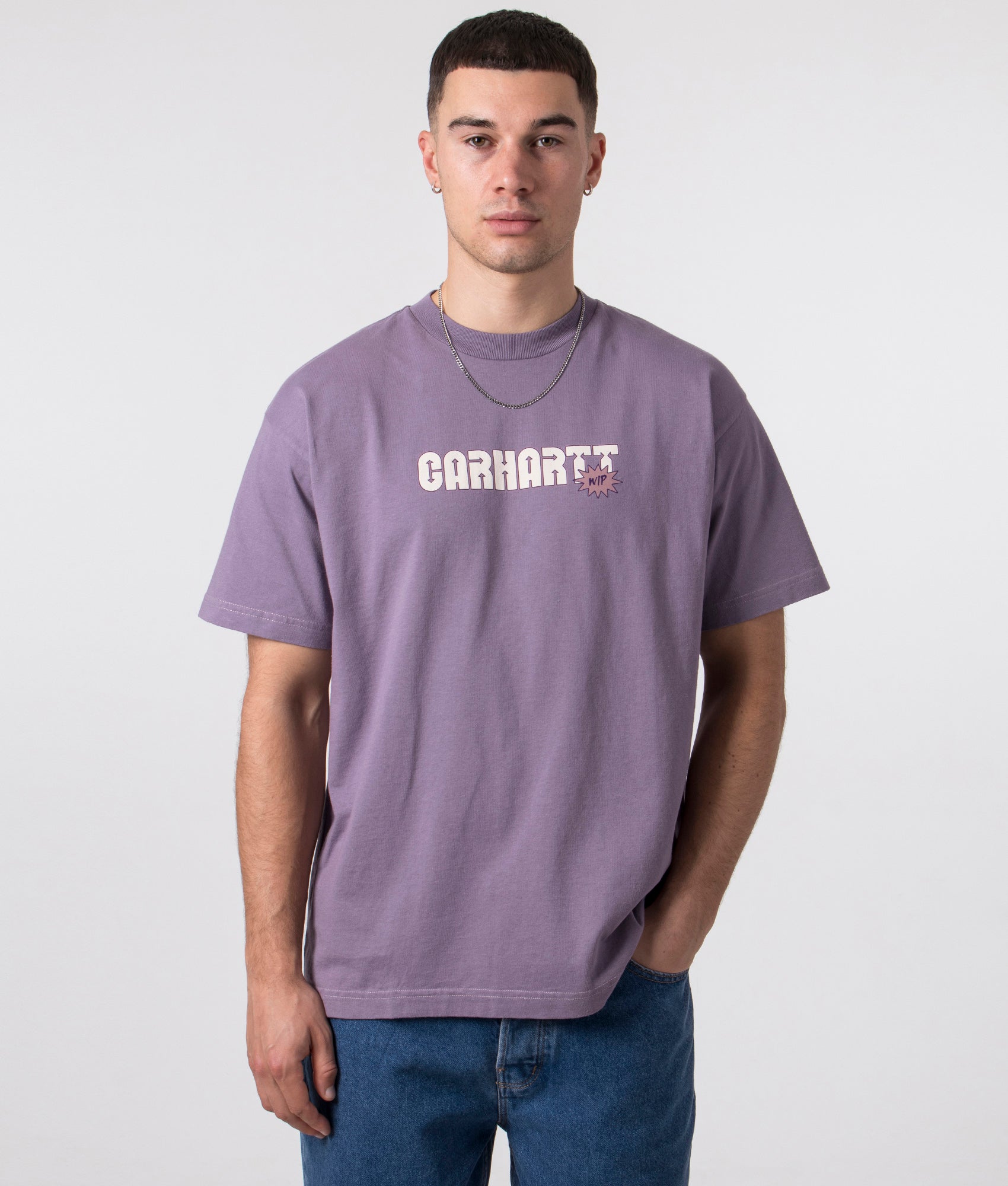 Carhartt WIP Relaxed Fit Arrow Script T-Shirt in Glassy Purple | EQVVS
