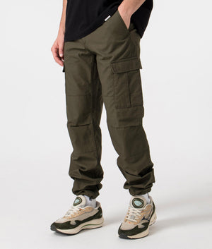 Carhartt WIP Regular Fit Aviation Pants in Cypress Green Pocket Shot at EQVVS Menswear