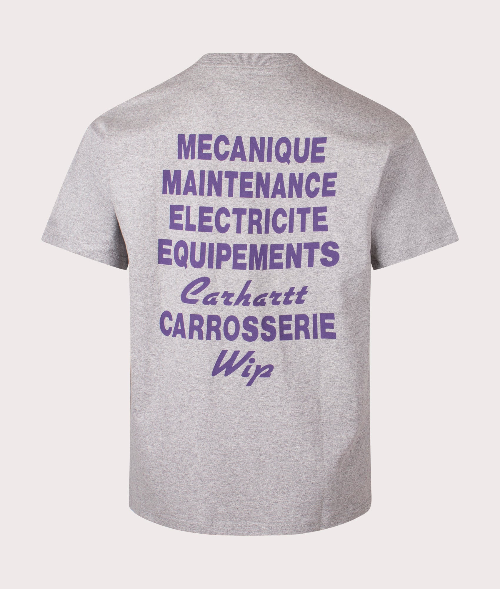 Carhartt WIP Relaxed Fit Mechanics T-Shirt in Grey Heather. Back angle shot at EQVVS.