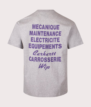 Carhartt WIP Relaxed Fit Mechanics T-Shirt in Grey Heather. Back angle shot at EQVVS.